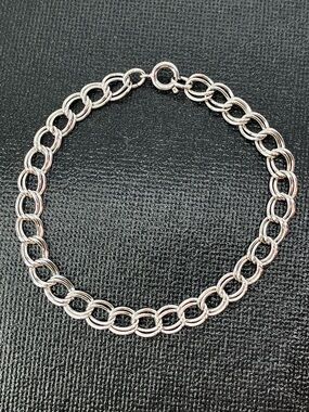 Vtg 925 Sterling Silver Airflex Starter Charm Double Link Chain Bracelet | 7.6”